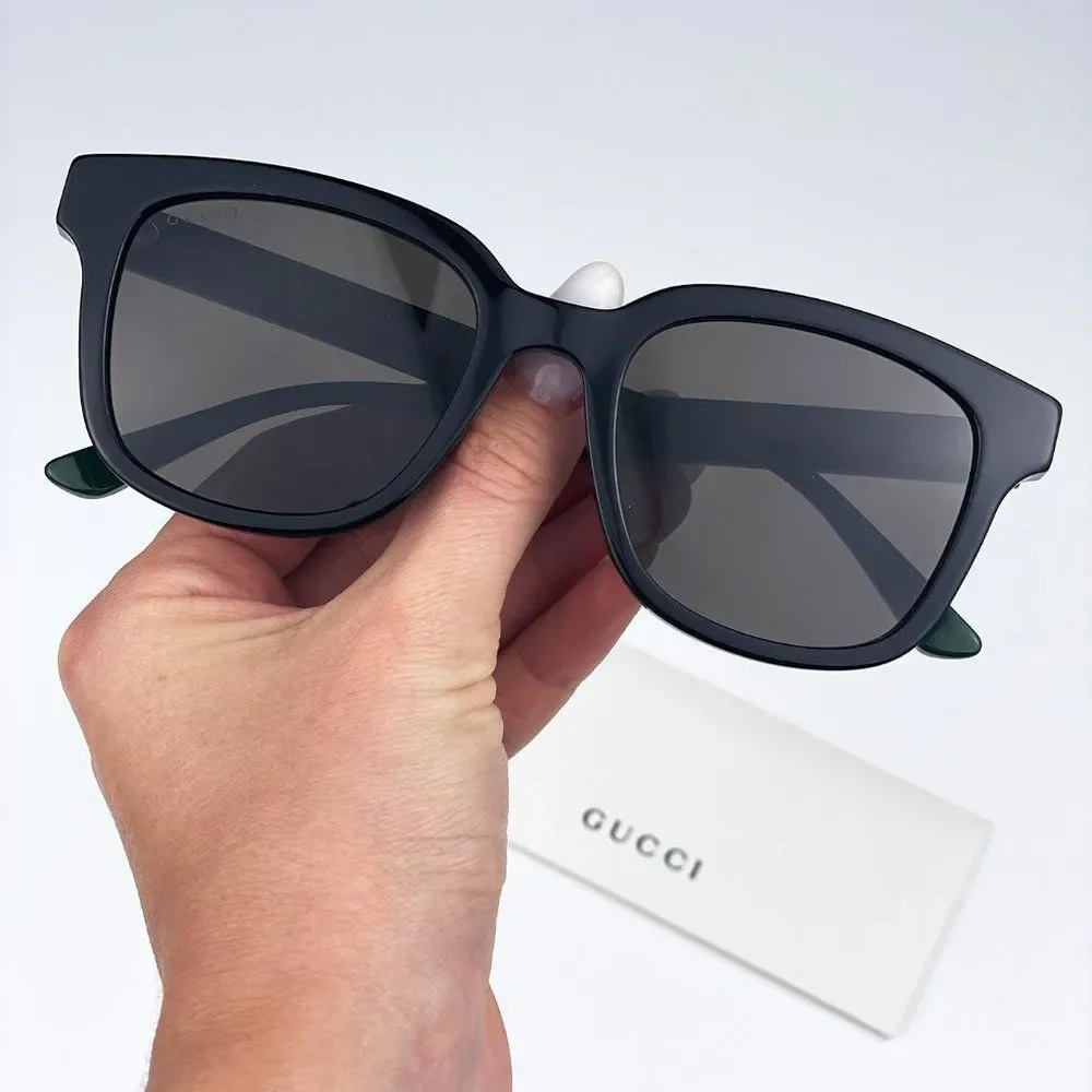 Gucci GG0847SK 001 Sunglasses Black Green Grey Square Unisex